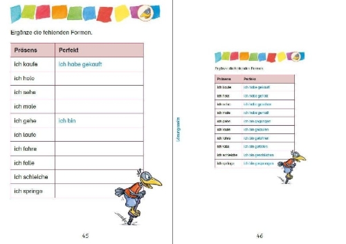 Buchcover und Innenansicht für das Buch: Mein Ferienblock mit Rabe Linus - Fit für die 4. Klasse
