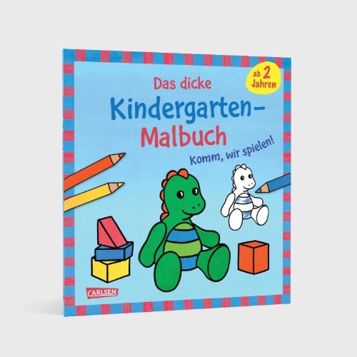 Buchcover und Innenansicht für das Buch: Ausmalbilder für Kita-Kinder: Das dicke Kindergarten-Malbuch: Komm, wir spielen!