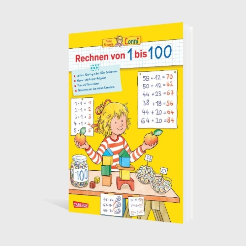 Buchcover und Innenansicht für das Buch: Conni Gelbe Reihe (Beschäftigungsbuch): Rechnen von 1 bis 100