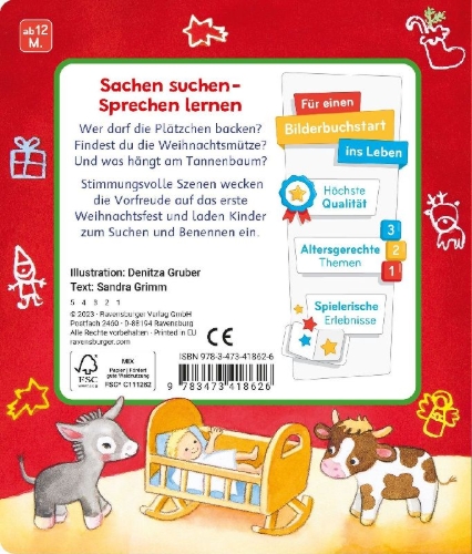 Buchcover und Innenansicht für das Buch: Mein erstes Sachen suchen: Frohe Weihnachten