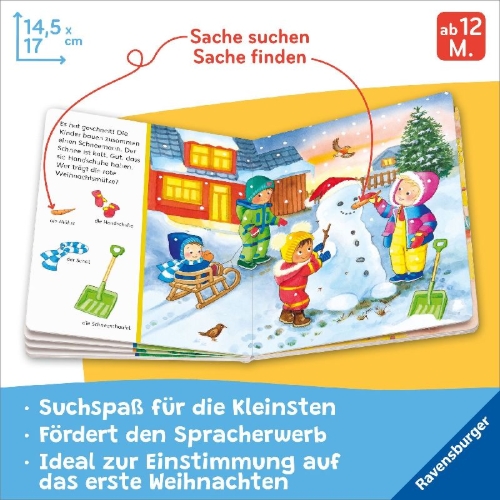 Buchcover und Innenansicht für das Buch: Mein erstes Sachen suchen: Frohe Weihnachten