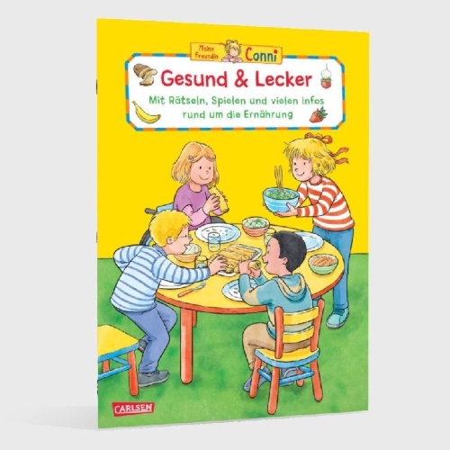 Buchcover und Innenansicht für das Buch: Conni Gelbe Reihe (Beschäftigungsbuch): Gesund & lecker