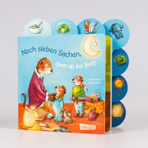 Buchcover und Innenansicht für das Buch: Noch sieben Sachen, dann ab ins Bett