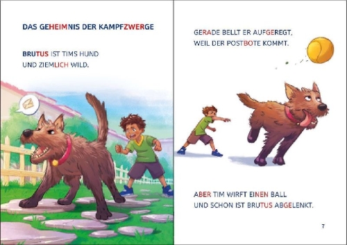 Buchcover und Innenansicht für das Buch: Leselöwen 1. Klasse - Das geheime Gold der Zwerge (Großbuchstabenausgabe)