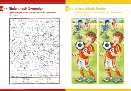 Buchcover und Innenansicht für das Buch: Extradicker Rätselspaß für Fußballfans