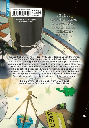 Buchcover und Innenansicht für das Buch: Kimi wa Houkago Insomnia