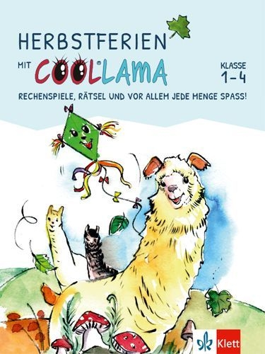 Buchcover und Innenansicht für das Buch: Herbstferien mit Coollama. Rechenspiele, Rätsel und vor allem jede Menge Spaß.Klasse 1-4