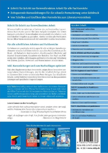 Buchcover und Innenansicht für das Buch: Wissenschaftliche Arbeiten schreiben mit Microsoft Word 365, 2024, 2021, 2019