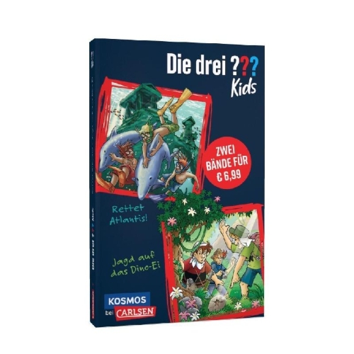 Buchcover und Innenansicht für das Buch: Die drei ??? Kids: Doppelband - Enthält die Bände: Rettet Atlantis! / Jagd auf das Dino-Ei
