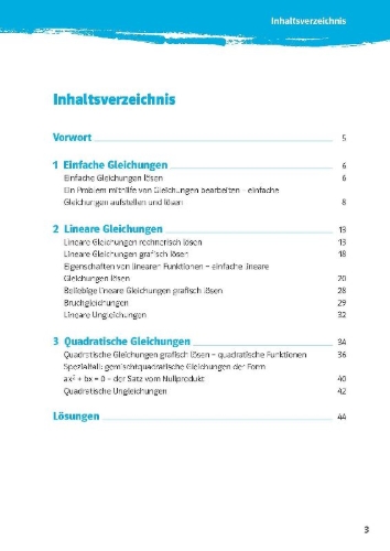 Buchcover und Innenansicht für das Buch: 10-Minuten-Training Mathematik Gleichungen lösen 7. - 10. Klasse