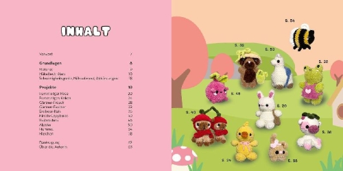 Buchcover und Innenansicht für das Buch: Cozy Crochet - Lovely Friends: Tierisch süße Amigurumis häkeln mit @crochetbyjanina