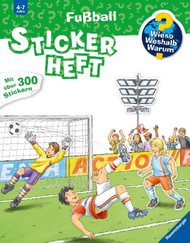 Buchcover und Innenansicht für das Buch: Wieso? Weshalb? Warum? Stickerheft: Fußball