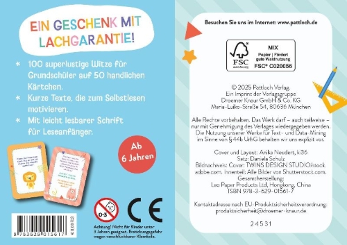 Buchcover und Innenansicht für das Buch: Kartenset: Schulkind! Die lustigsten Witze für Kinder