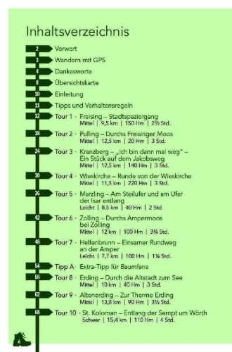 Buchcover und Innenansicht für das Buch: Wandern in und um Freising, Erding & Moosburg/Isar