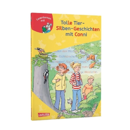Buchcover und Innenansicht für das Buch: Lesen lernen mit Conni: Tolle Tier-Silben-Geschichten mit Conni