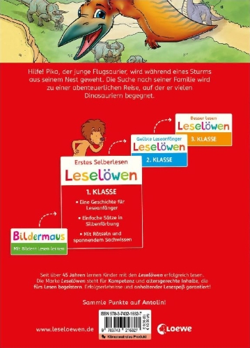 Buchcover und Innenansicht für das Buch: Leselöwen 1. Klasse - Abenteuer im Land der Dinos