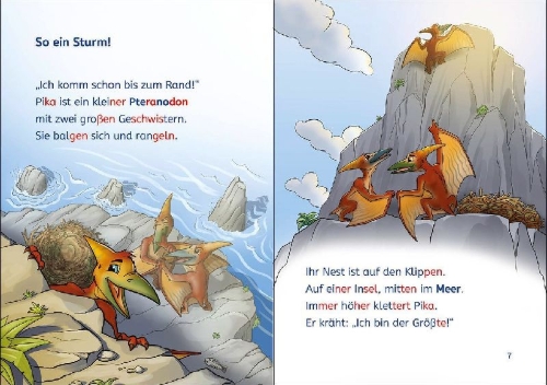Buchcover und Innenansicht für das Buch: Leselöwen 1. Klasse - Abenteuer im Land der Dinos