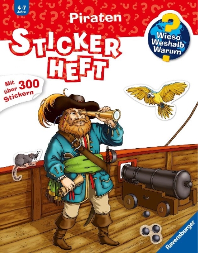 Buchcover und Innenansicht für das Buch: Wieso? Weshalb? Warum? Stickerheft: Piraten
