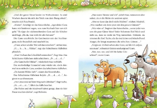 Buchcover und Innenansicht für das Buch: Das Katzenhuhn 3: Vorlesegeschichten von einem sehr besonderen Bauernhof