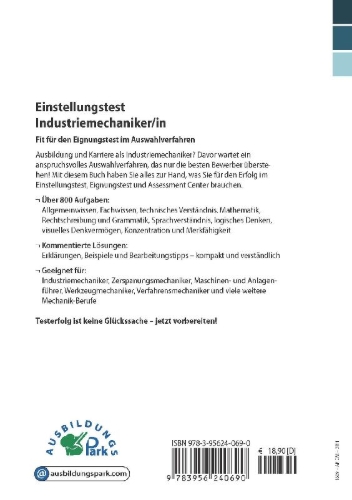 Buchcover und Innenansicht für das Buch: Einstellungstest Industriemechaniker/-in