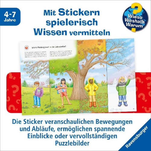 Buchcover und Innenansicht für das Buch: Wieso? Weshalb? Warum? Stickerheft - Jahreszeiten