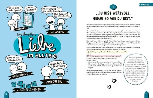 Buchcover und Innenansicht für das Buch: 50 Sätze, die Familien stark machen