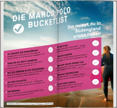 Buchcover und Innenansicht für das Buch: MARCO POLO Reiseführer Südengland, Cornwall bis Kent