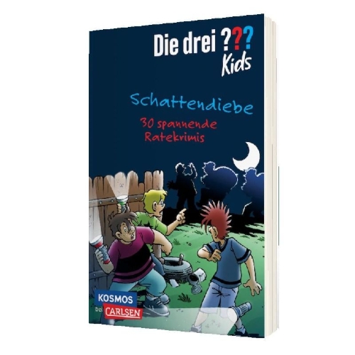 Buchcover und Innenansicht für das Buch: Die drei ??? Kids: Schattendiebe. 30 spannende Ratekrimis!