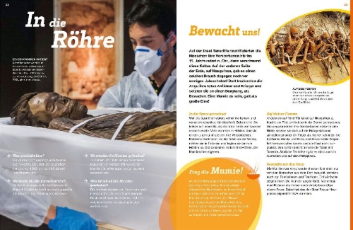 Buchcover und Innenansicht für das Buch: WAS IST WAS Mumien und Moorleichen. Was sie uns erzählen