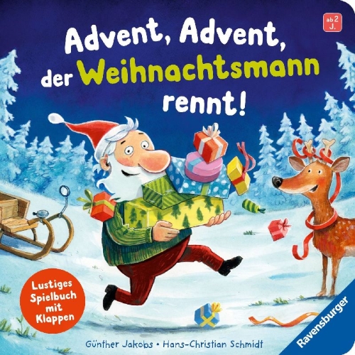 Buchcover und Innenansicht für das Buch: Advent, Advent, der Weihnachtsmann rennt!