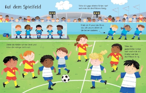 Buchcover und Innenansicht für das Buch: Mein Wisch-und-weg-Buch: Fußball