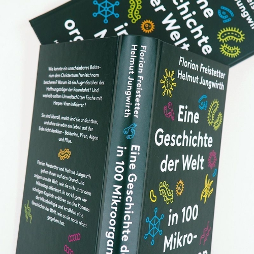 Buchcover und Innenansicht für das Buch: Eine Geschichte der Welt in 100 Mikroorganismen