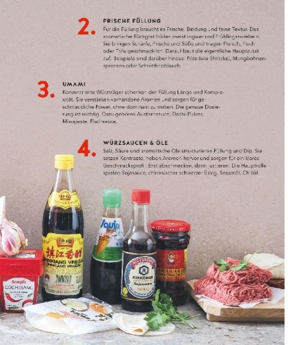 Buchcover und Innenansicht für das Buch: Gyoza, Dumplings & Co.