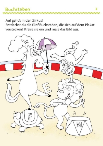 Buchcover und Innenansicht für das Buch: Mein bunter Kindergarten-Block: Malspiele und Rätsel