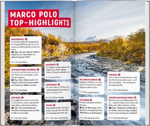 Buchcover und Innenansicht für das Buch: MARCO POLO Reiseführer Schweden