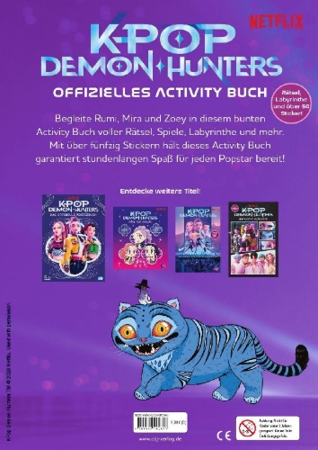 Buchcover und Innenansicht für das Buch: KPop Demon Hunters - Official Activity Book. Puzzles, Mazes, and over 50 Stickers!