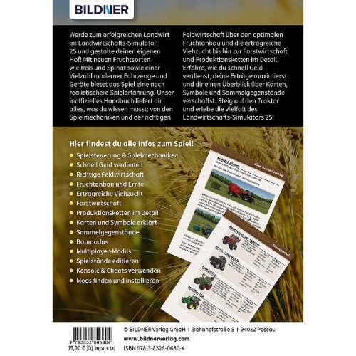 Buchcover und Innenansicht für das Buch: Landwirtschaftssimulator 25 - Der inoffizielle Guide