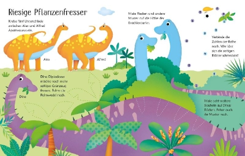 Buchcover und Innenansicht für das Buch: Mein Wisch-und-weg-Buch: Dinosaurier