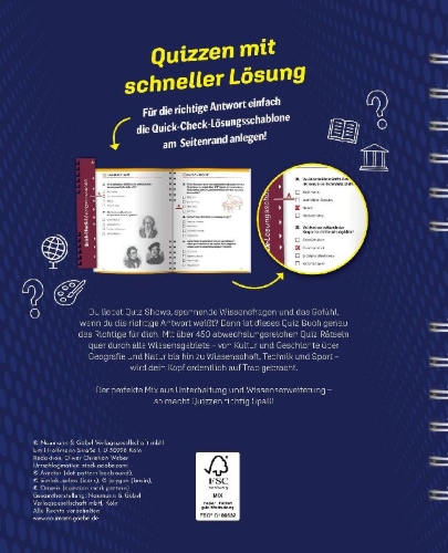 Buchcover und Innenansicht für das Buch: Quizbuch mit Lösungsschablone Allgemeinwissen