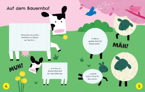 Buchcover und Innenansicht für das Buch: Kleine Kreativ-Werkstatt: Schere, Kleber, los! Bunte Tiere fertig basteln