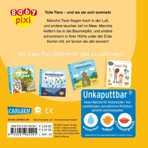 Buchcover und Innenansicht für das Buch: Baby Pixi (unkaputtbar) 114: Tolle Tiere