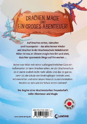 Buchcover und Innenansicht für das Buch: Drachenschule Nebelsturm (Band 1) - Im Sturzflug ins Abenteuer