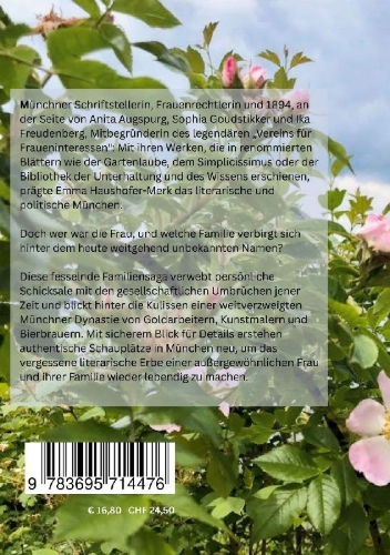 Buchcover und Innenansicht für das Buch: Glanz und Widerstand       Emma Haushofer-Merk: eine Münchner Familiensaga zwischen Goldarbeitern und Frauenrechtlerinnen