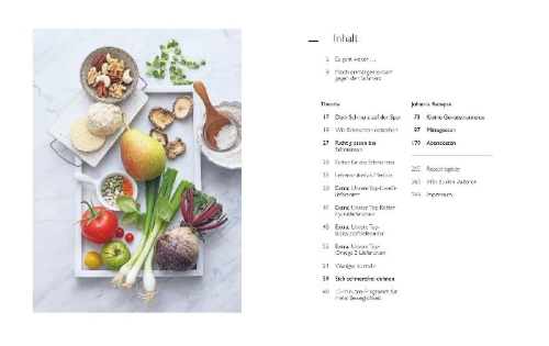 Buchcover und Innenansicht für das Buch: Essen gegen Schmerzen