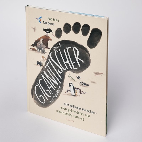 Buchcover und Innenansicht für das Buch: The Biggest Footprint - Eight billion humans. One clumsy giant.