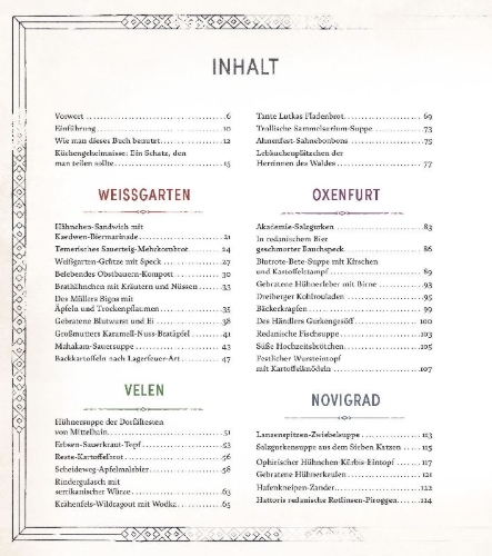 Buchcover und Innenansicht für das Buch: The Witcher Official Cookbook: Provisions, Fare, and Culinary Tales from Travels Across the Continent