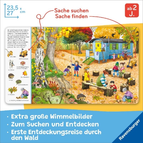 Buchcover und Innenansicht für das Buch: Mein großes Sachen suchen: Bei uns im Wald