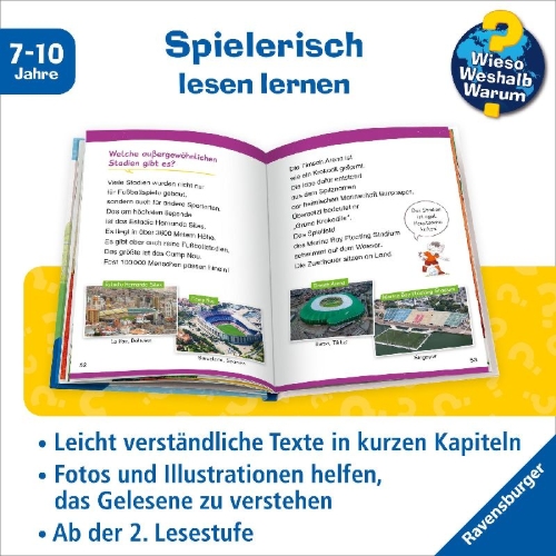 Buchcover und Innenansicht für das Buch: Wieso? Weshalb? Warum? Erstleser, Band 7: Fußball