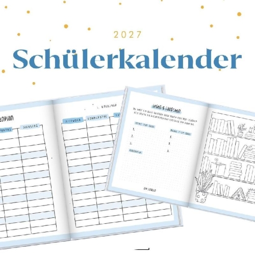 Buchcover und Innenansicht für das Buch: Schülerkalender 2026 / 2027 Good Vibes Only