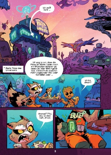 Buchcover und Innenansicht für das Buch: Rocket and Groot: The Hunt for Star-Lord